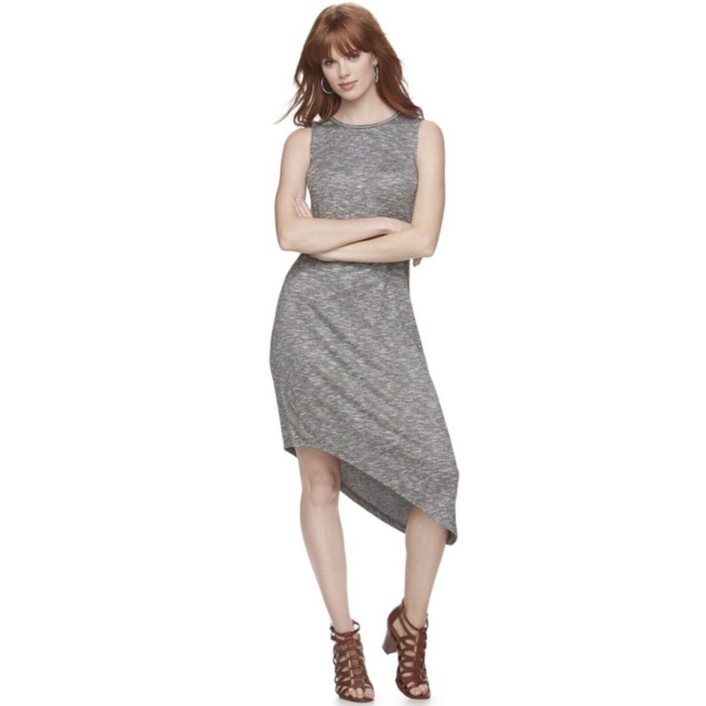 Juicy Couture Sheath Dress Size Large Gray Asymmetrical Hem Midi with Crystals
